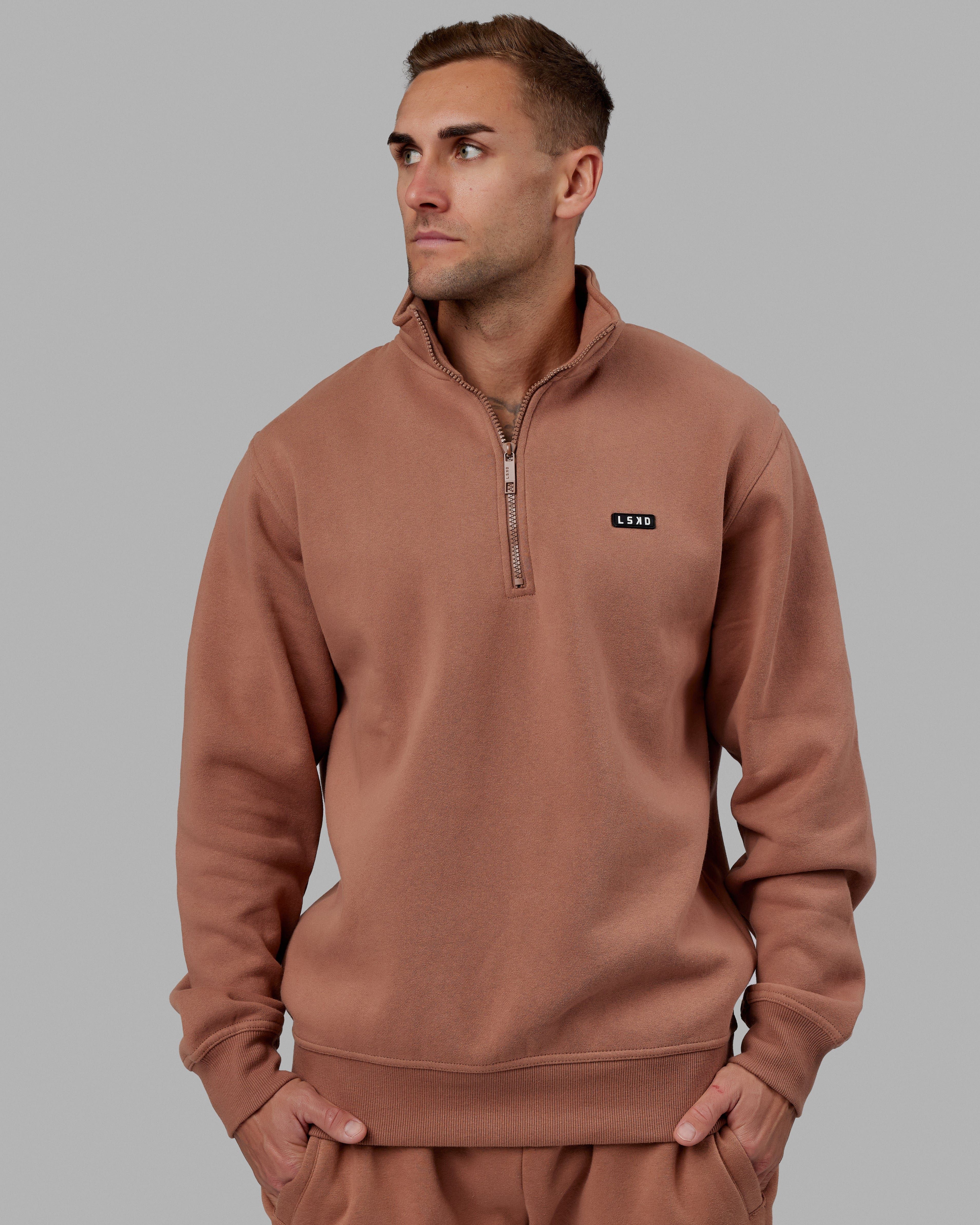 Unisex Fundamental 1/4 Zip Sweater - Raw Umber sold by LSKD product image thumbnail 2