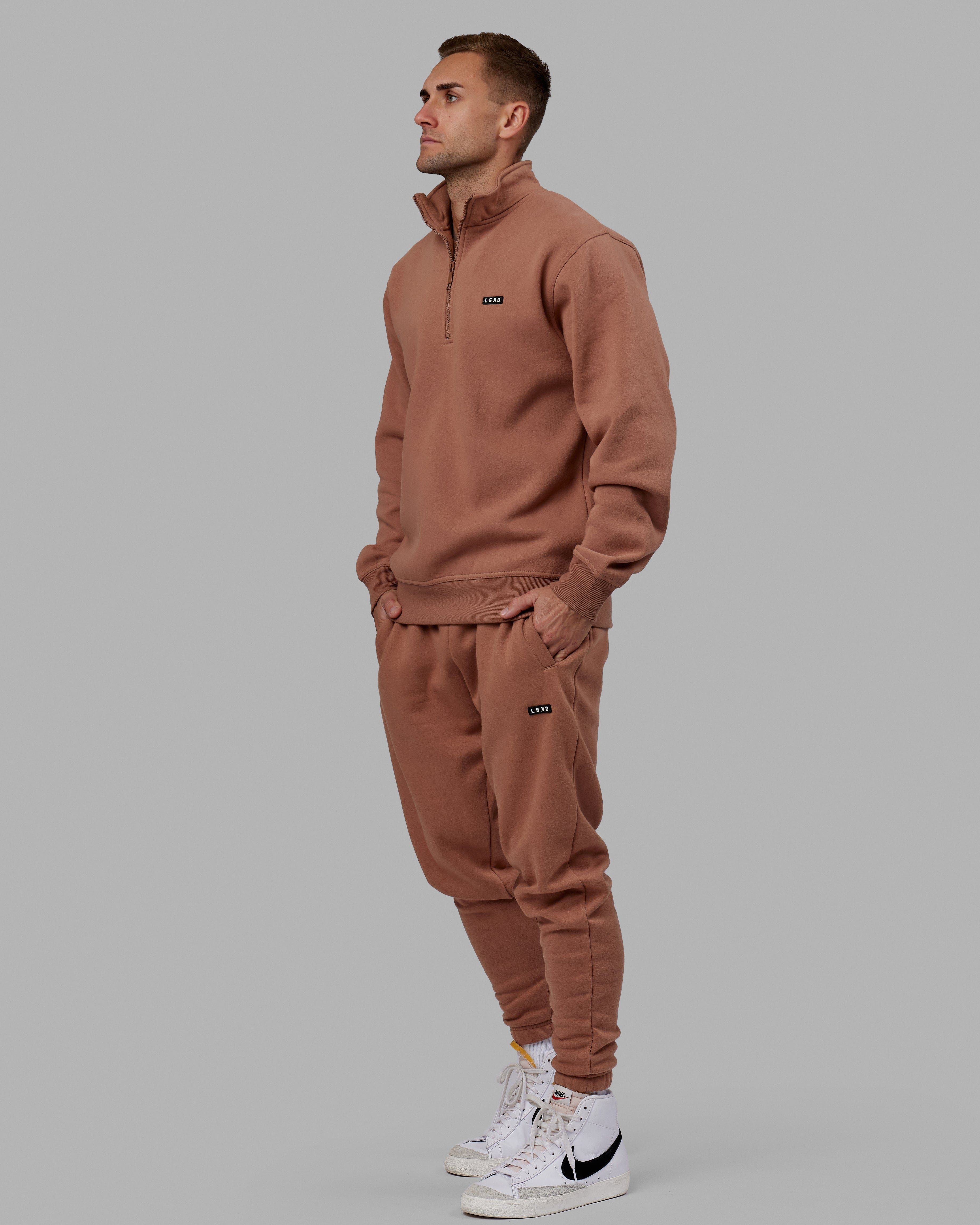 Unisex Fundamental 1/4 Zip Sweater - Raw Umber sold by LSKD product image thumbnail 5