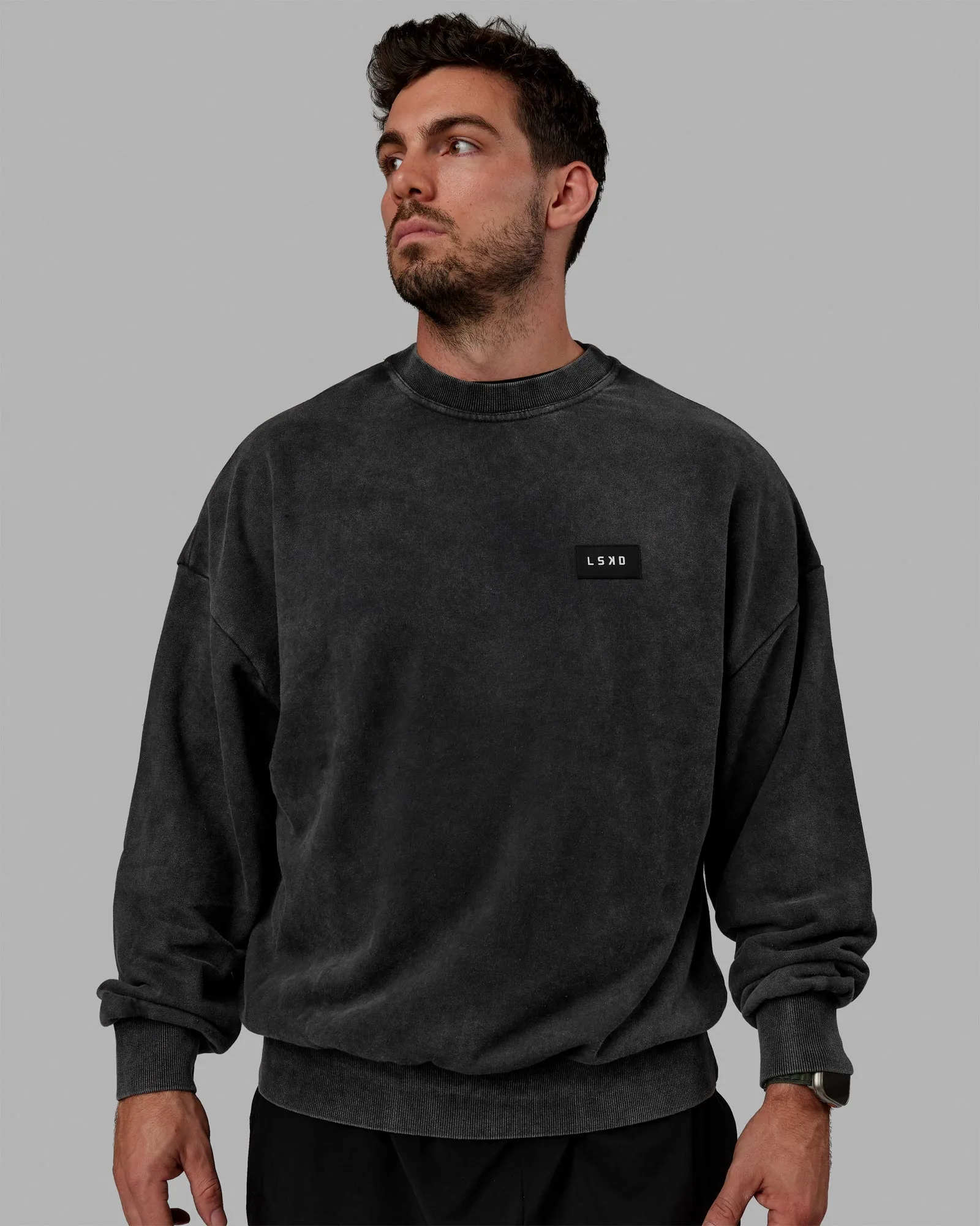 Unisex Washed Segmented Sweater Oversize - Black sold by LSKD product image thumbnail 2