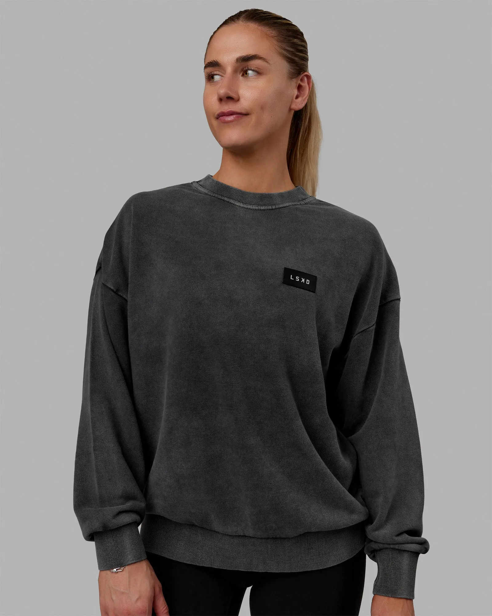 Unisex Washed Segmented Sweater Oversize - Black sold by LSKD product image thumbnail 5