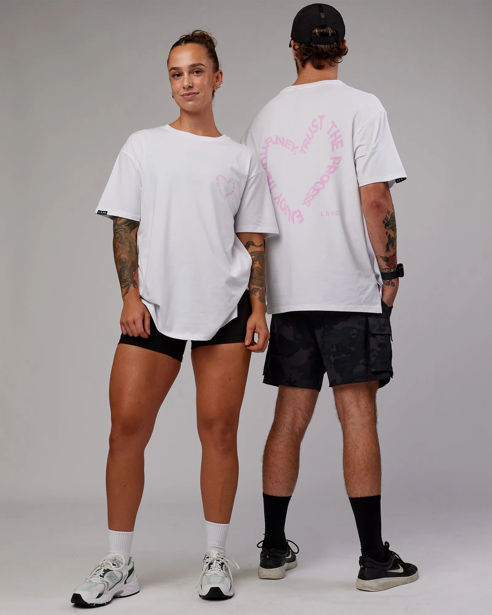 Unisex Love The Process FLXCotton Oversize Tee - White-Bubble Gum sold by LSKD