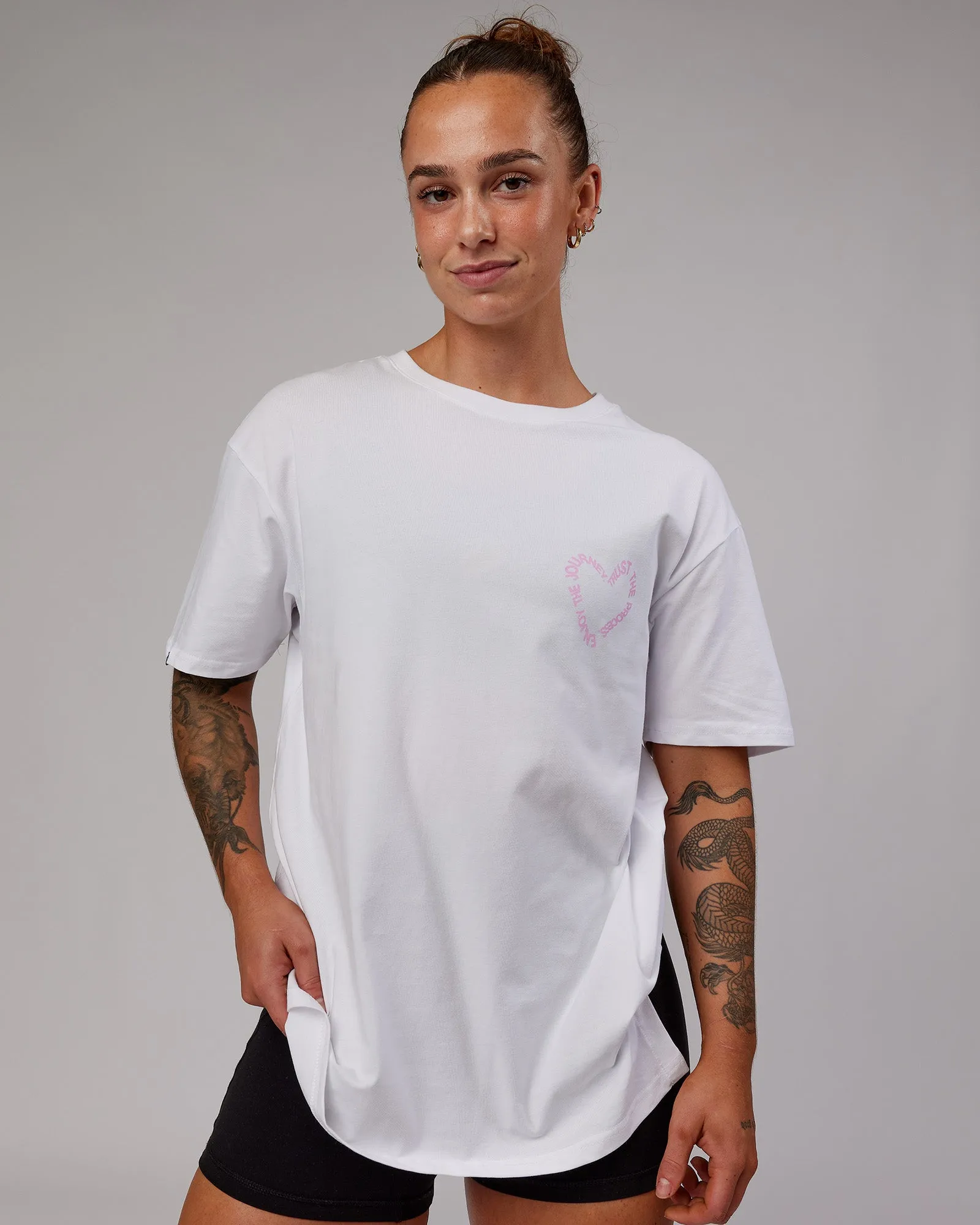 Unisex Love The Process FLXCotton Oversize Tee - White-Bubble Gum sold by LSKD product image thumbnail 4