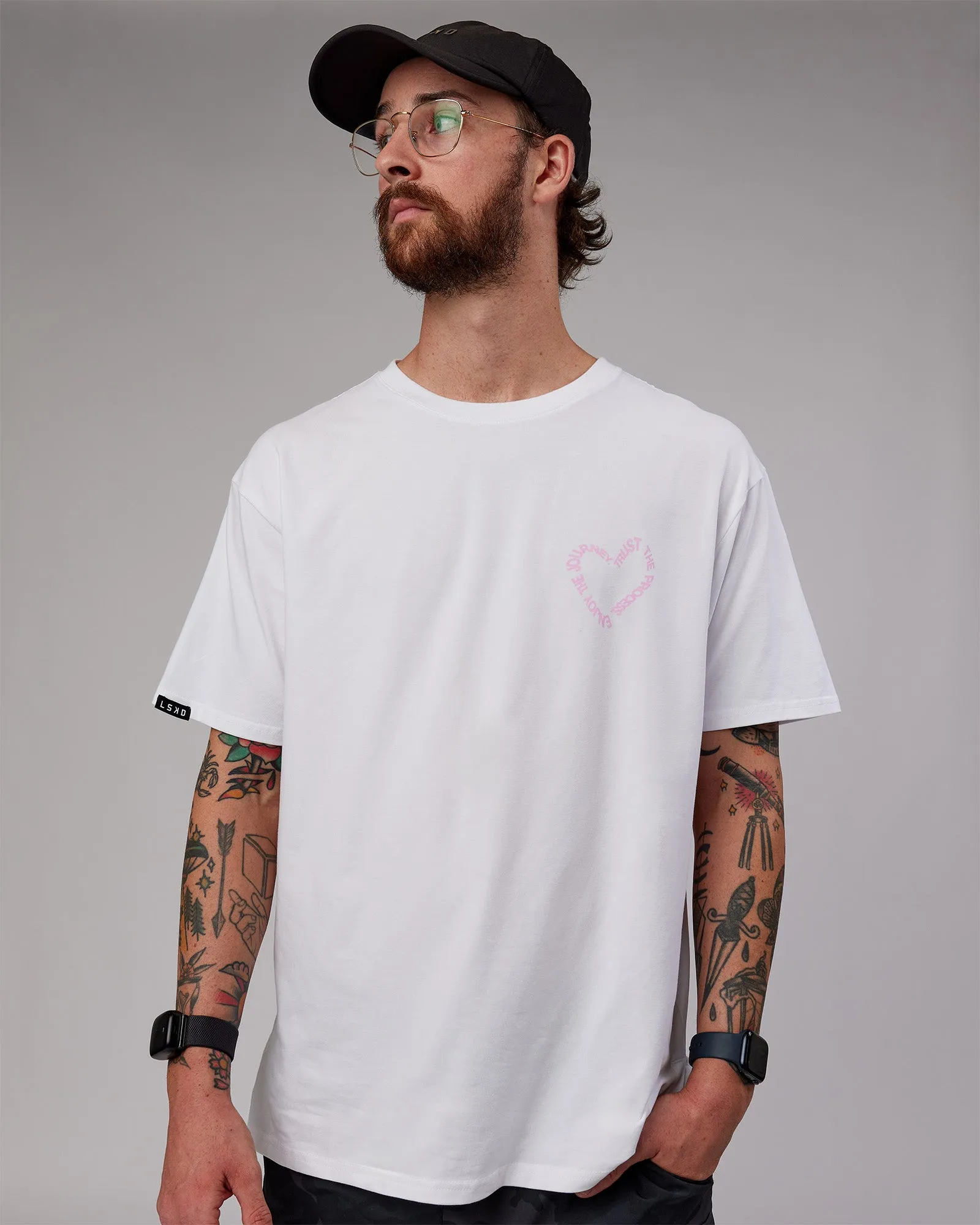 Unisex Love The Process FLXCotton Oversize Tee - White-Bubble Gum sold by LSKD product image thumbnail 3