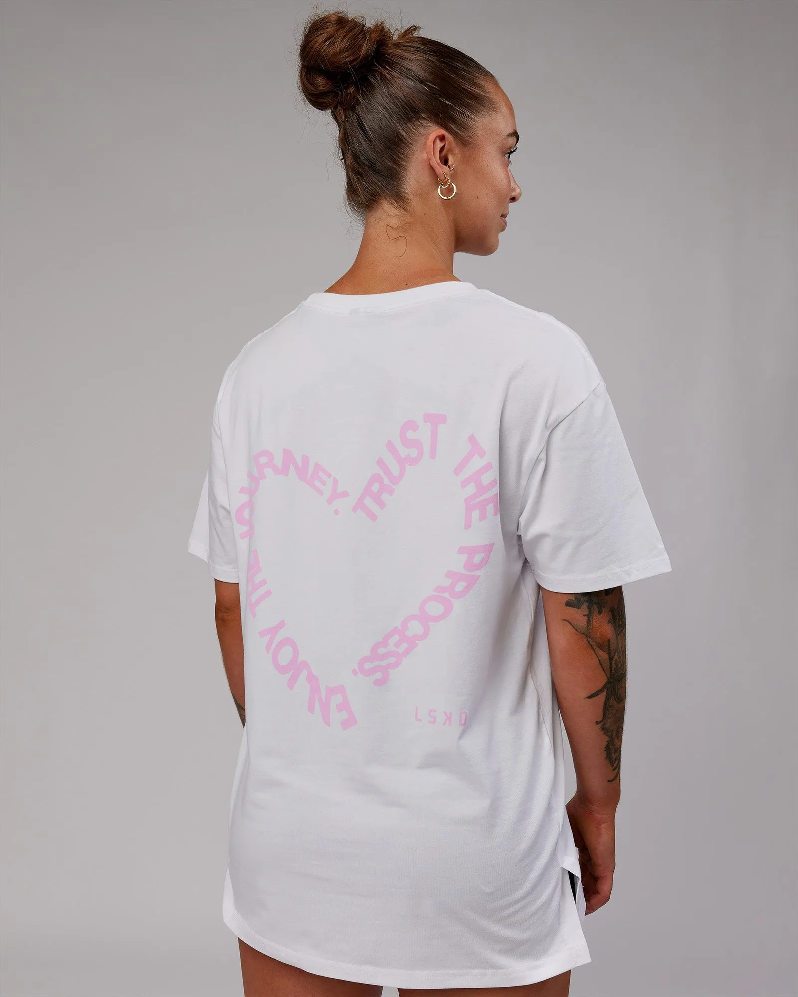 Unisex Love The Process FLXCotton Oversize Tee - White-Bubble Gum sold by LSKD product image thumbnail 2