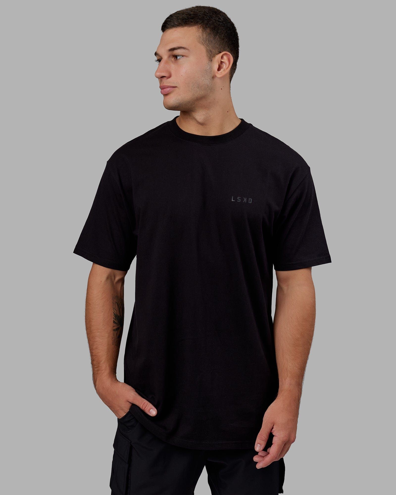 Endeavour Heavyweight Longline Tee Oversize - Triple Black sold by LSKD product image thumbnail 4