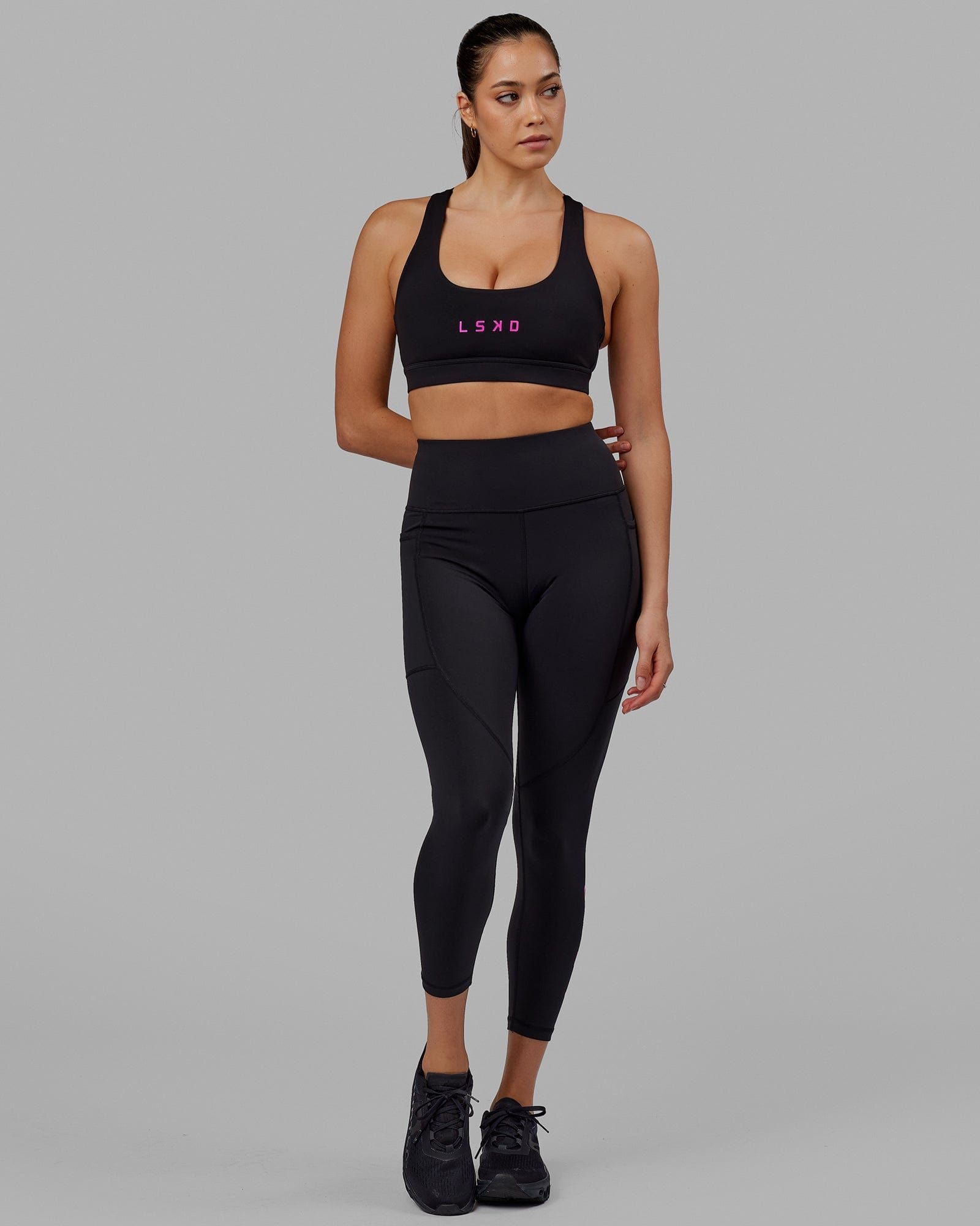Rep 7/8 Length Tights - Black-Neon Magenta sold by LSKD product image thumbnail 2
