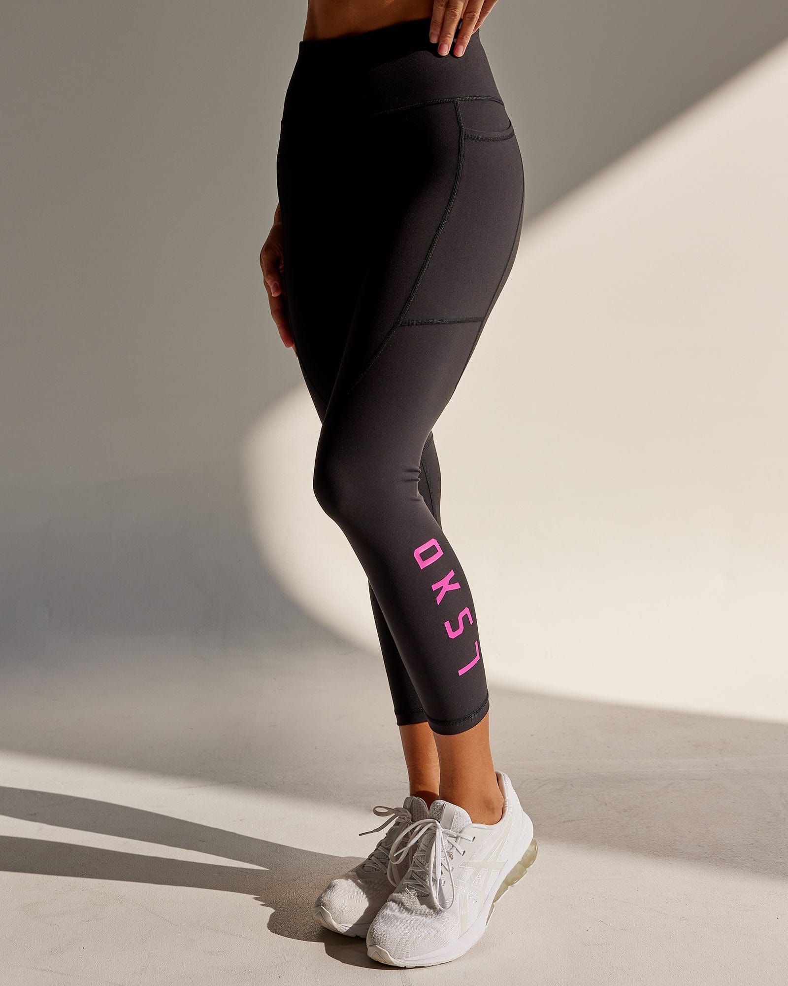 Rep 7/8 Length Tights - Black-Neon Magenta sold by LSKD