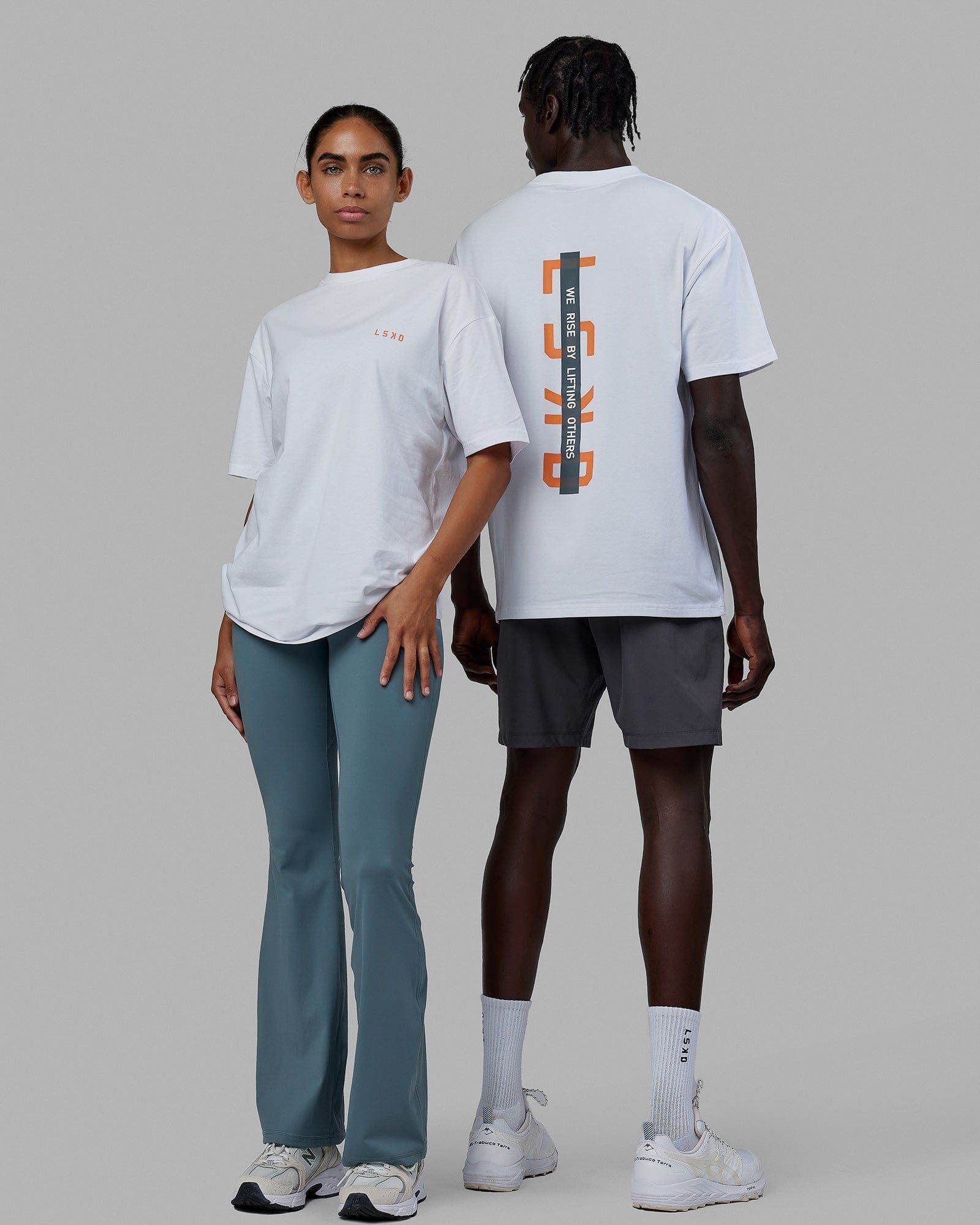 Unisex Strike Through FLXCotton Tee Oversize - White-Tangerine sold by LSKD