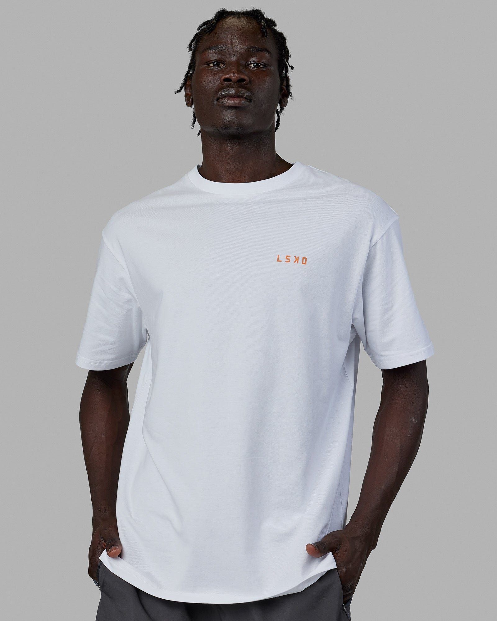 Unisex Strike Through FLXCotton Tee Oversize - White-Tangerine sold by LSKD product image thumbnail 2
