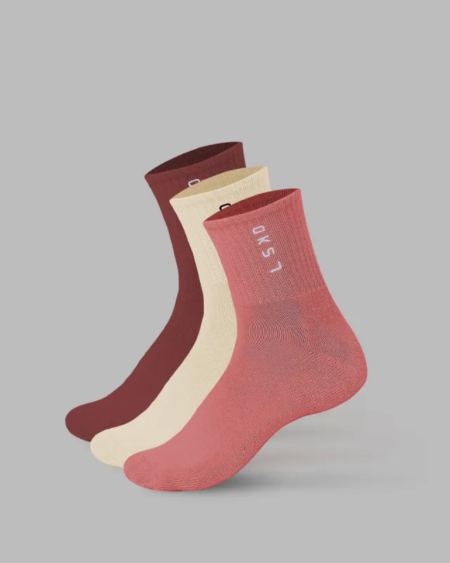 Signal 3 Pack Quarter Socks - Old Rose-Dry Rose-Off White sold by LSKD