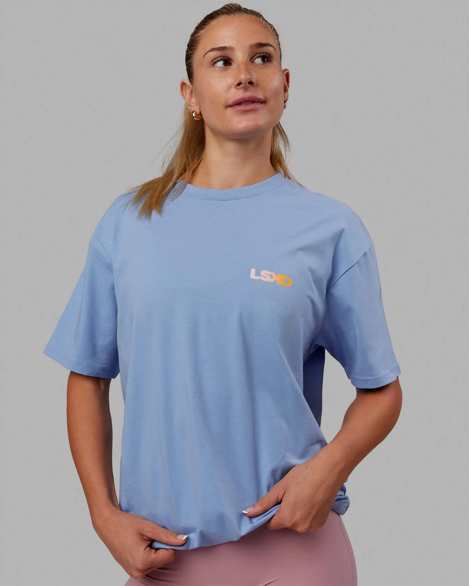 Unisex E.T.J FLXCotton Tee Oversize - Arctic Blue-Pop Pink sold by LSKD product image thumbnail 4