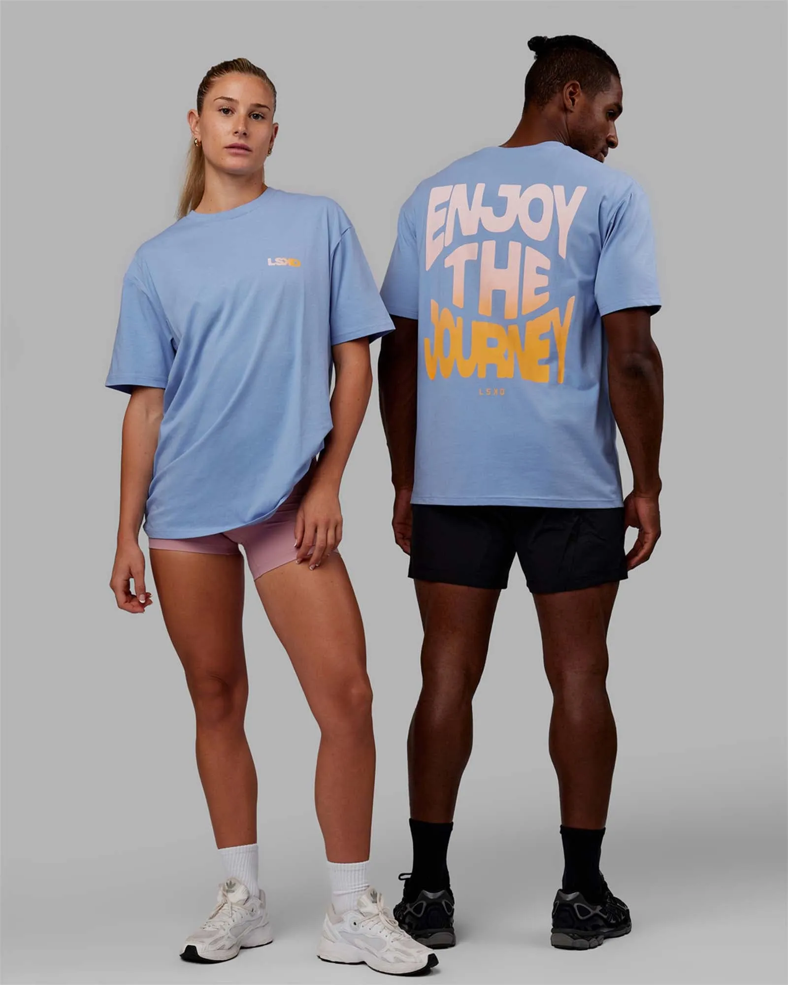 Unisex E.T.J FLXCotton Tee Oversize - Arctic Blue-Pop Pink sold by LSKD