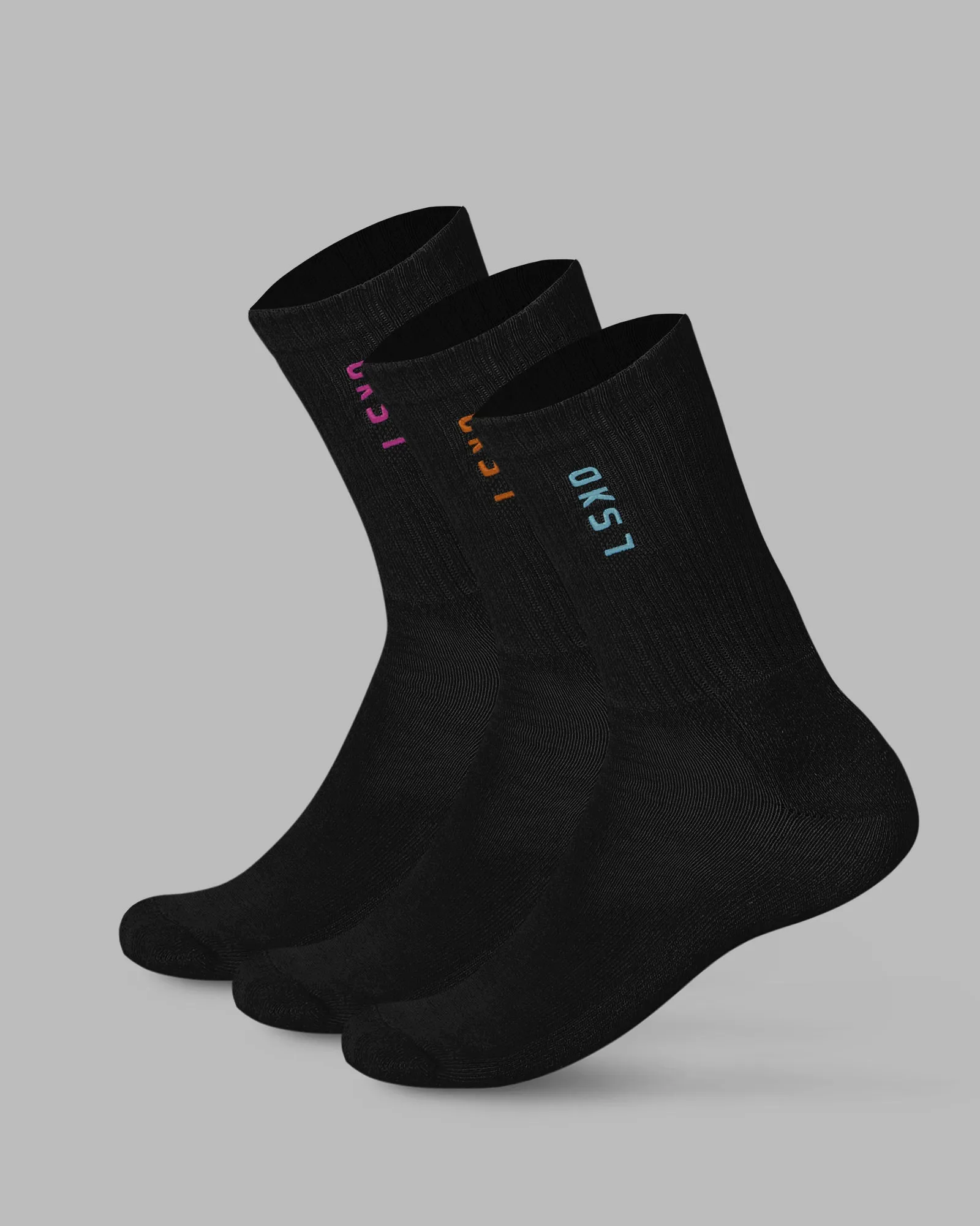 Signal 3 Pack Crew Socks - Black-Turq-Tang-Pink sold by LSKD