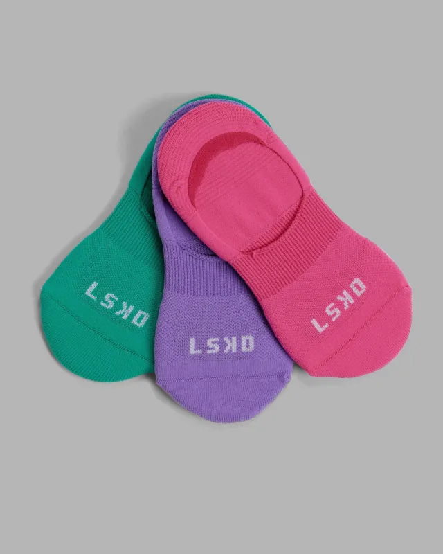 Performance No Show 3 Pack Socks - Green/Purple/Pink sold by LSKD