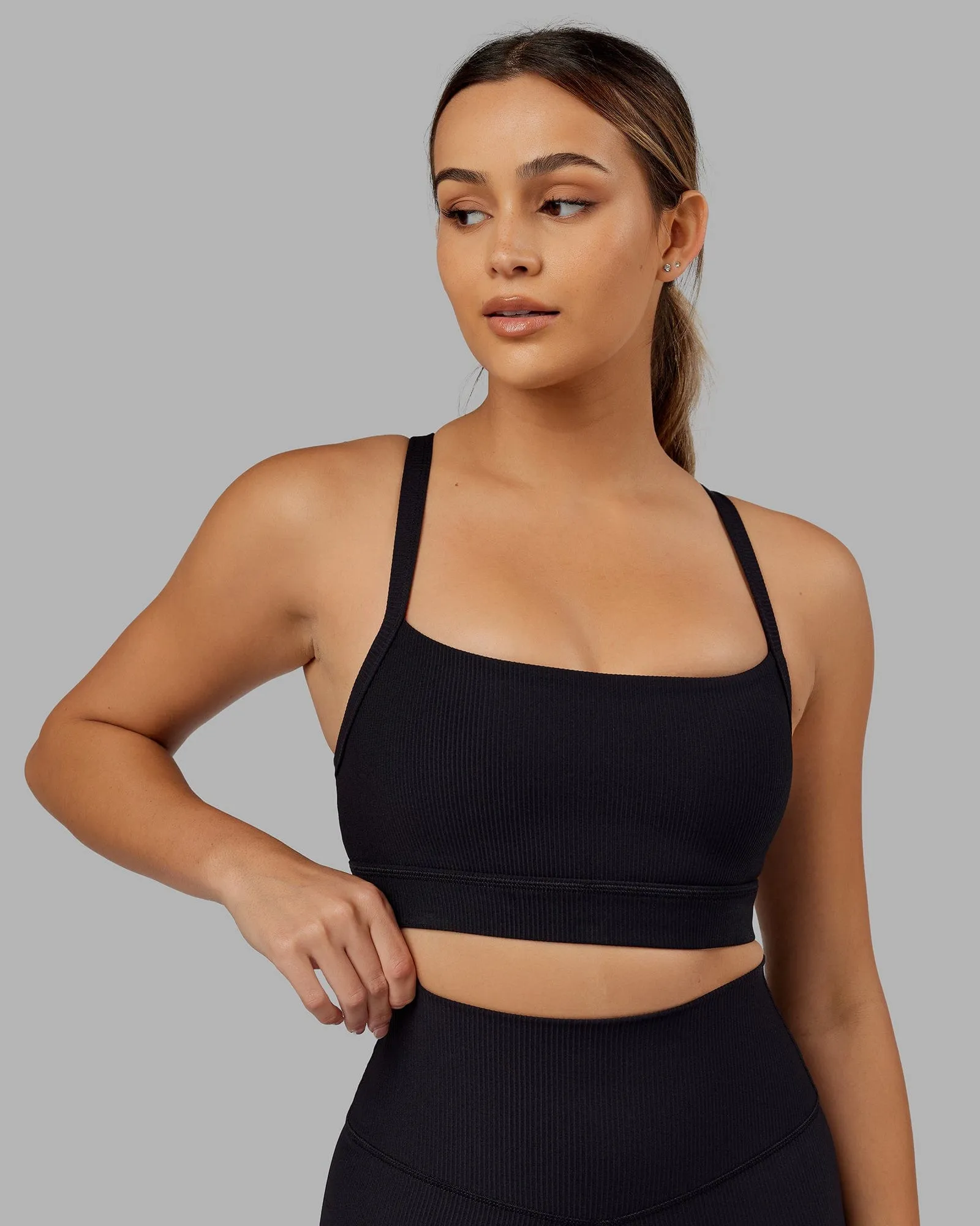 Momentum Ribbed Sports Bra - Black sold by LSKD product image thumbnail 3