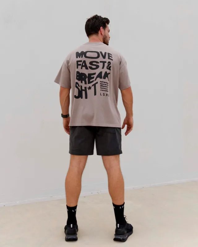 Unisex Washed Move Fast Heavyweight Tee Oversize - Cinder-Black made by LSKD