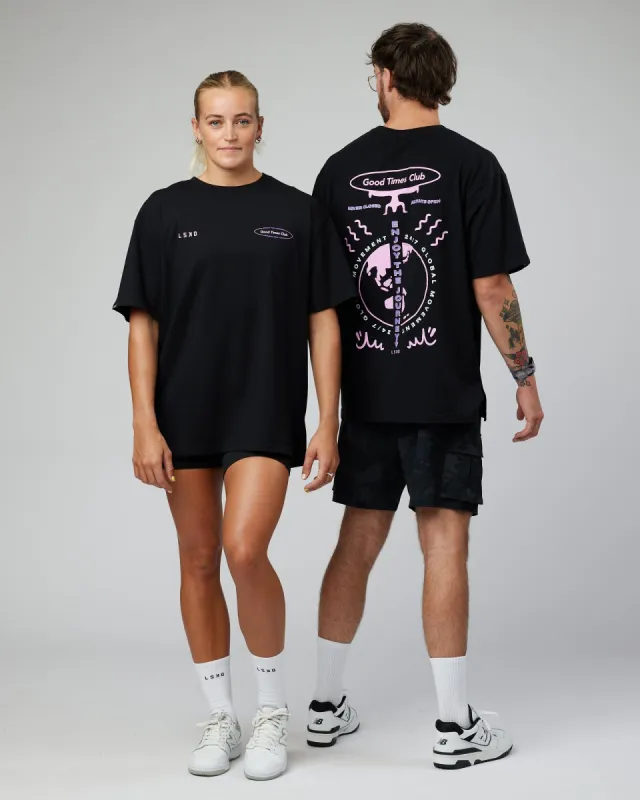Unisex Global Movement FLXCotton Oversize Tee - Black-Bubble Gum made by LSKD