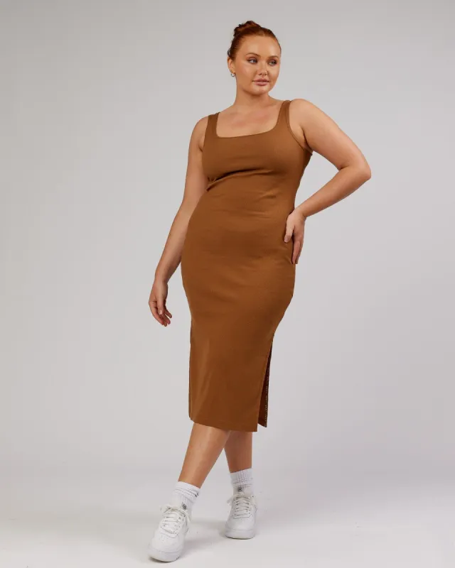 Ava Ribbed Tank Dress - Camel sold by LSKD