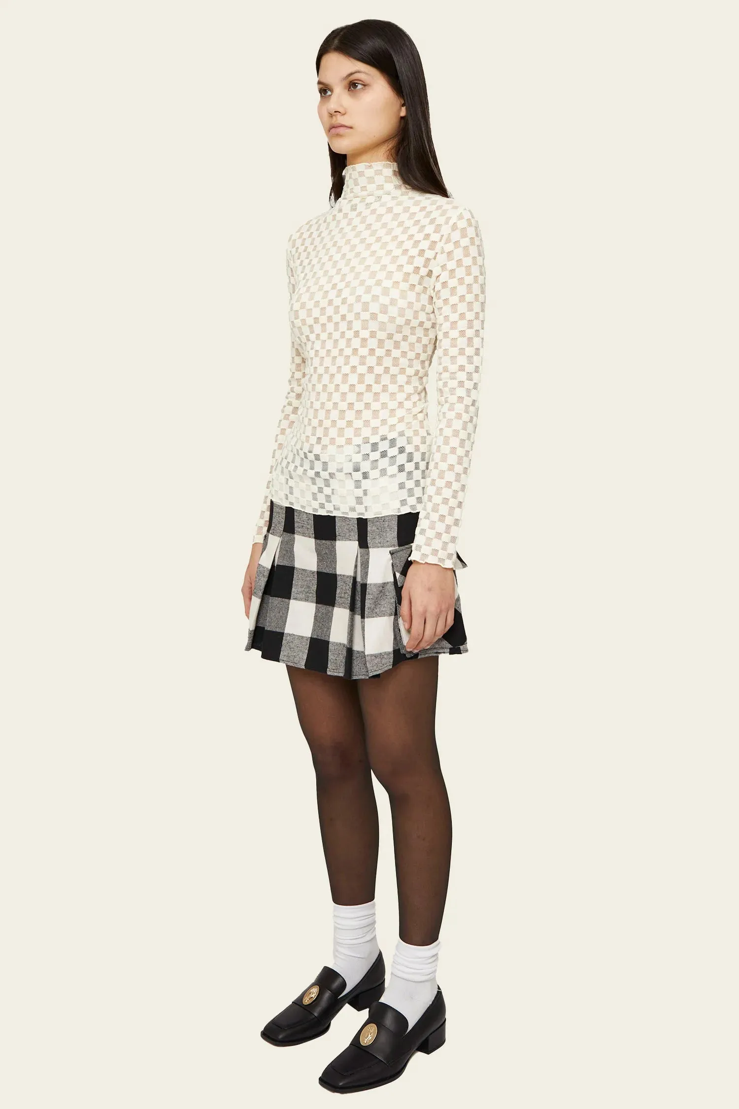 Find Me Now | Harmony Checkered Mesh Top - White sold by Fort