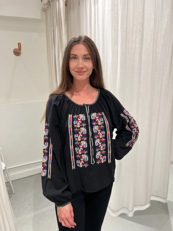 Louizen | Embroiderd Blouse - Black sold by Fort