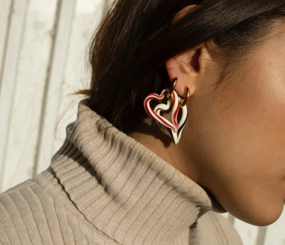 Sandralexandra | Heart Of Glass Ear Pair - Red & White sold by Fort