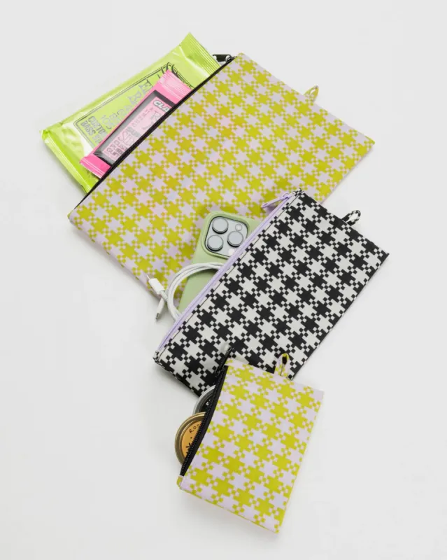 Baggu | Flat Pouch Set - Black pistachio Pixel Gingham made by Fort
