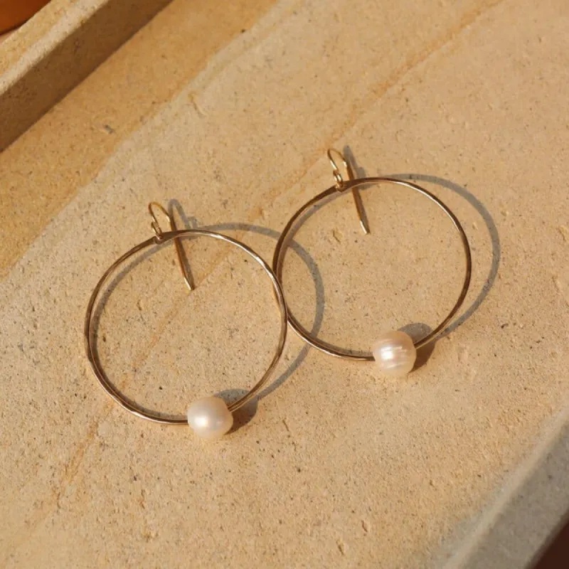 Token Jewelry | Pearl Hoops - 14k Rose Gold Fill sold by Fort