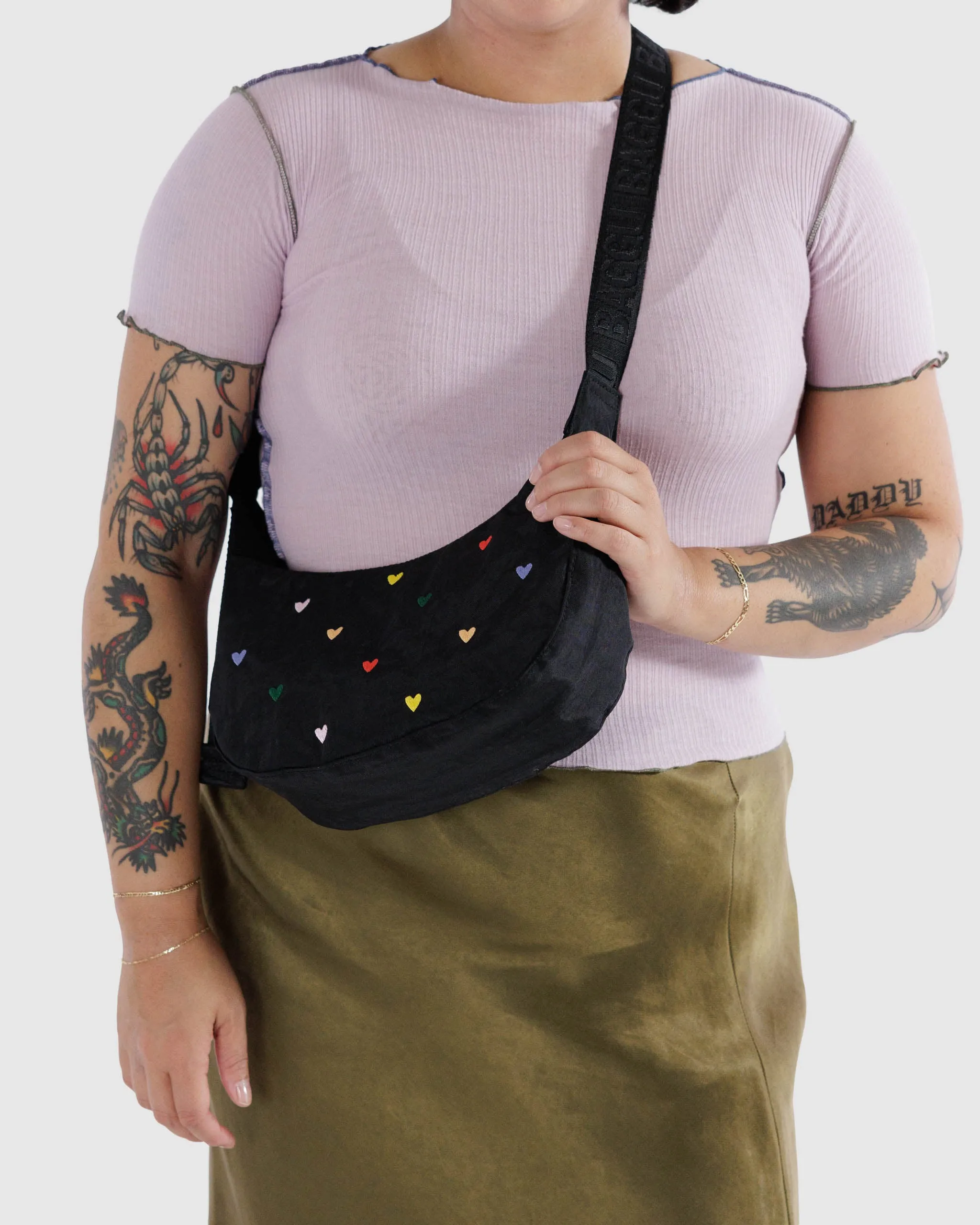 Baggu | Small Nylon Crescent Bag - Embroidered Hearts sold by Fort product image thumbnail 2