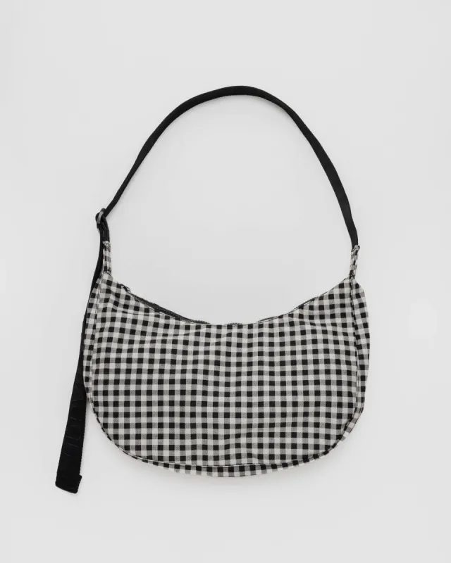 Baggu | Medium Nylon Crescent Bag -  Black & White Gingham sold by Fort