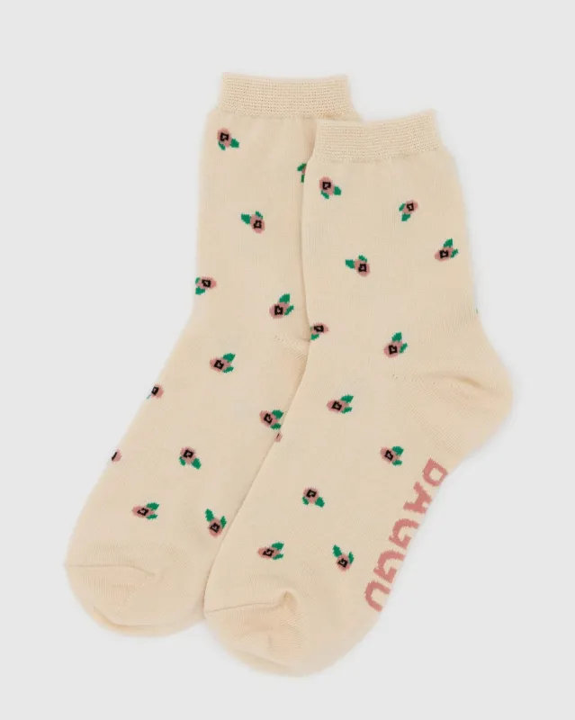 Baggu | Crew Socks -  Cream Rosette sold by Fort