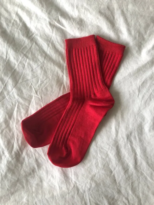 Her Socks - Mercerized Combed Cotton Rib: Classic Red sold by Fort