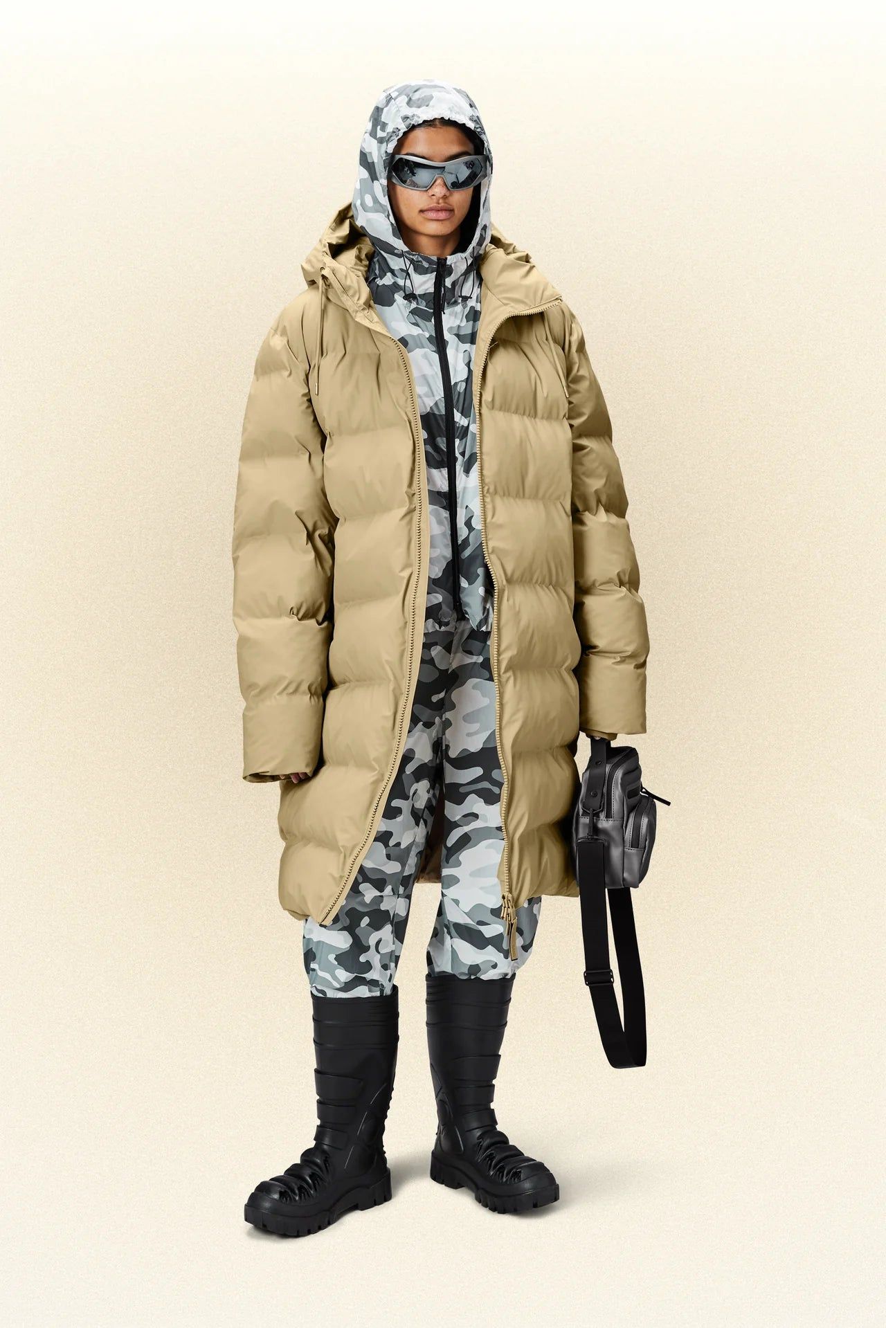 Rains | Alta Long Puffer Jacket – Sand sold by Fort