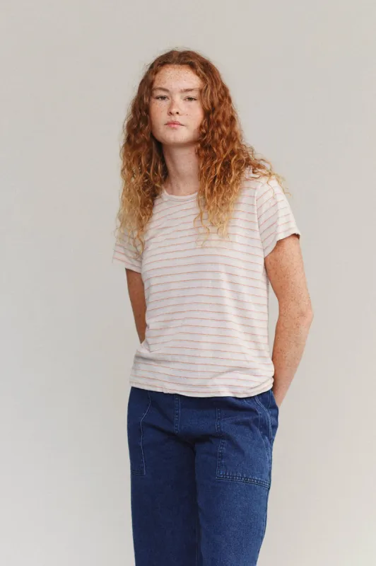 Jungmaven | Cropped Lorel Tee - Rainbow/Beige Striped sold by Fort