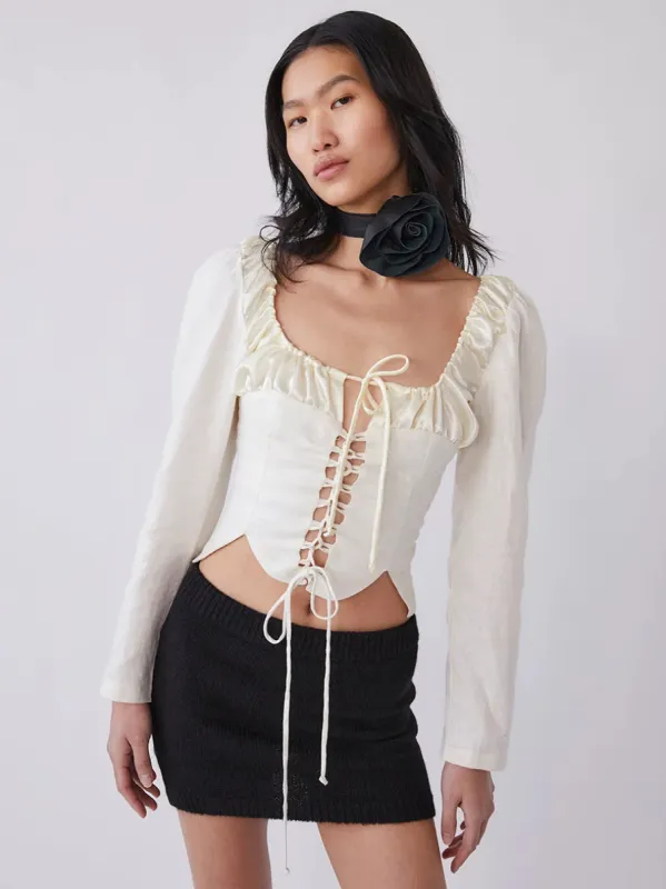 Tach | Salvia Lace Up Corset Blouse - Cream sold by Fort