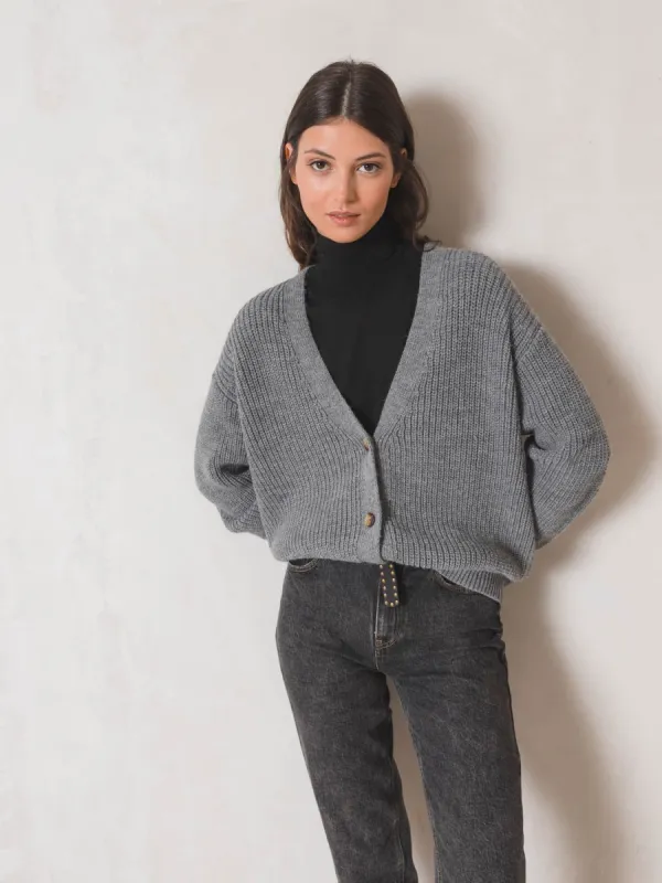 Indi & Cold | Boyfrind Knitted Cardigan - Grey sold by Fort