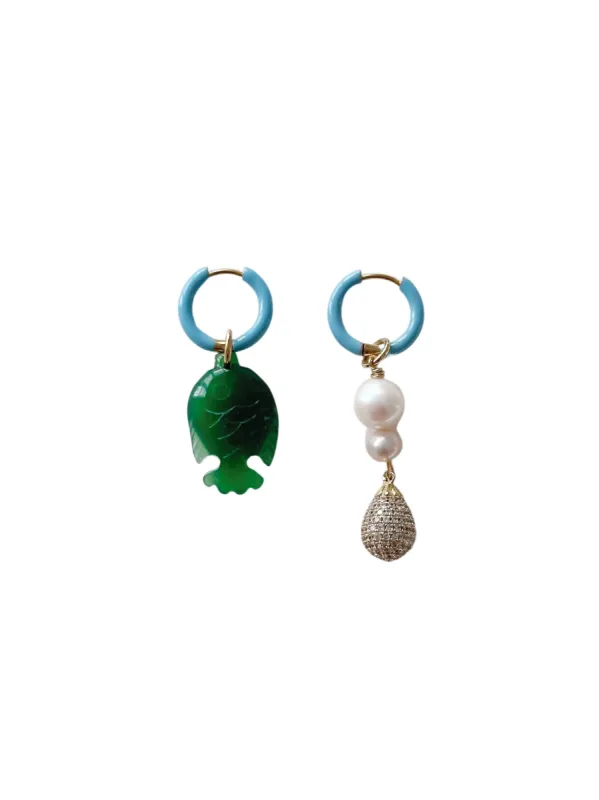 Notte | Good Luck Fish Pearly Earrings - Sky sold by Fort