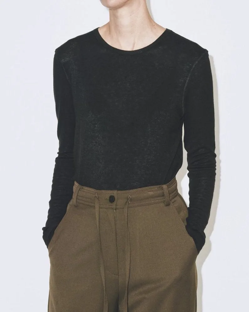 Mijeong Park | Wool Tencel Crewneck Top - Black sold by Fort
