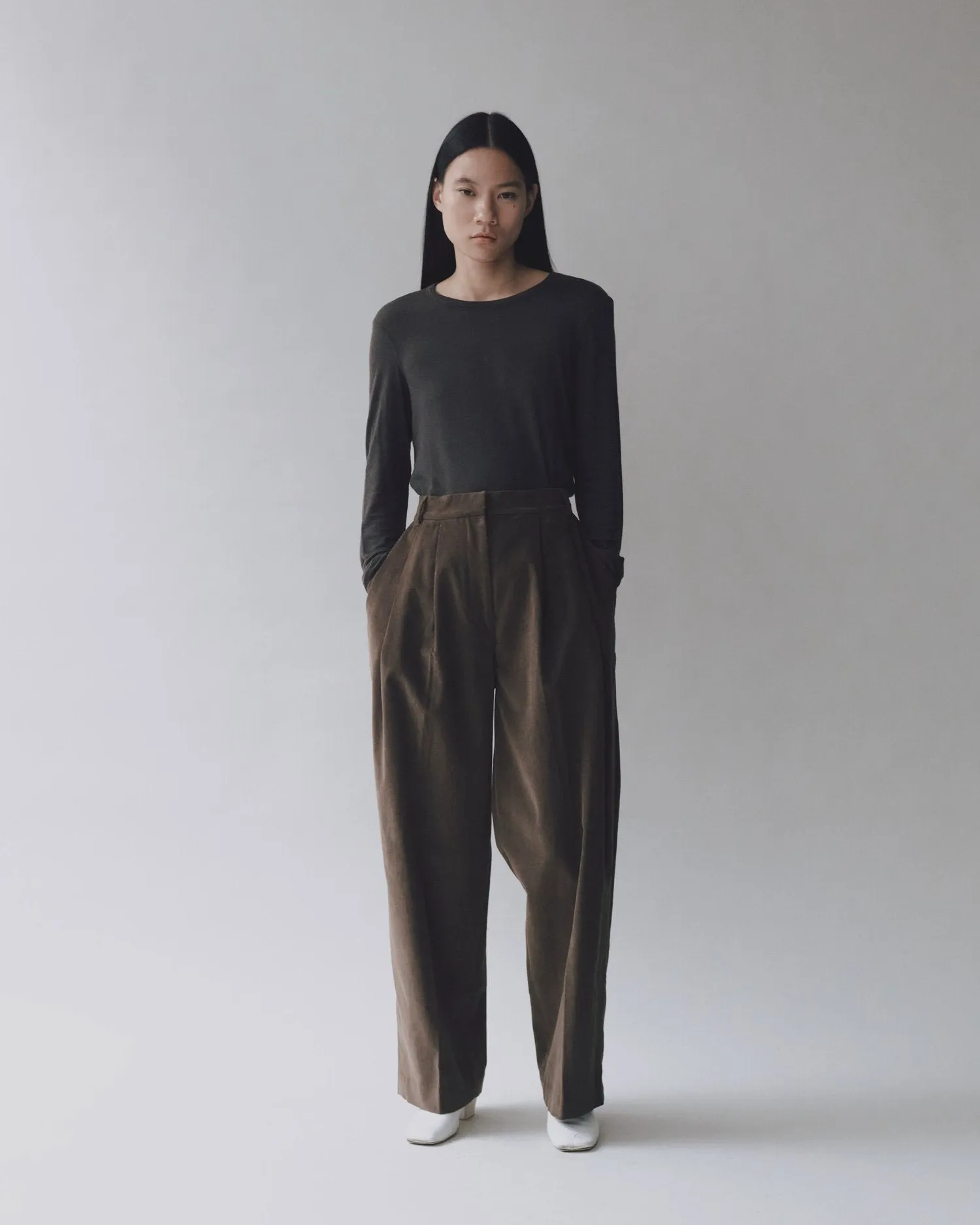 Mijeong Park | Wool Tencel Crewneck Top - Charcoal sold by Fort