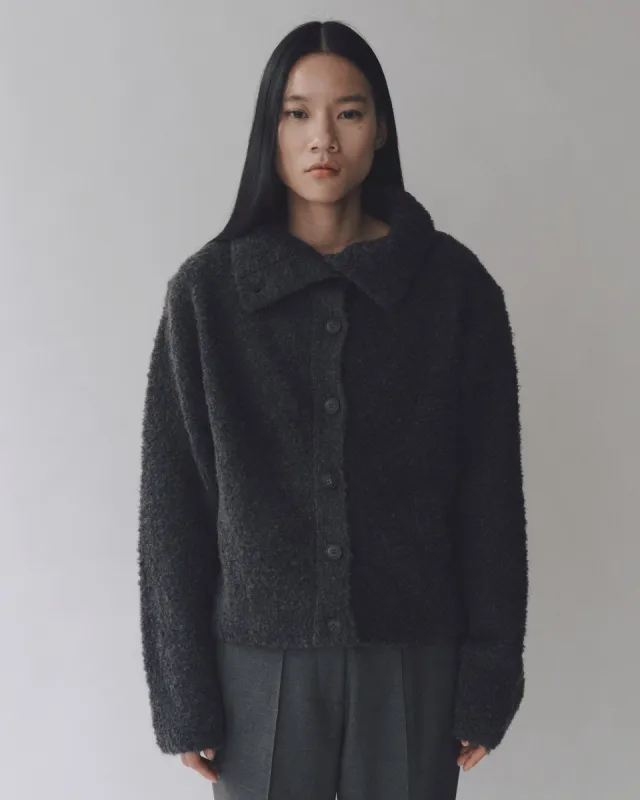 Mijeong Park | Spread Collar Boucle Cardigan - Charcoal sold by Fort