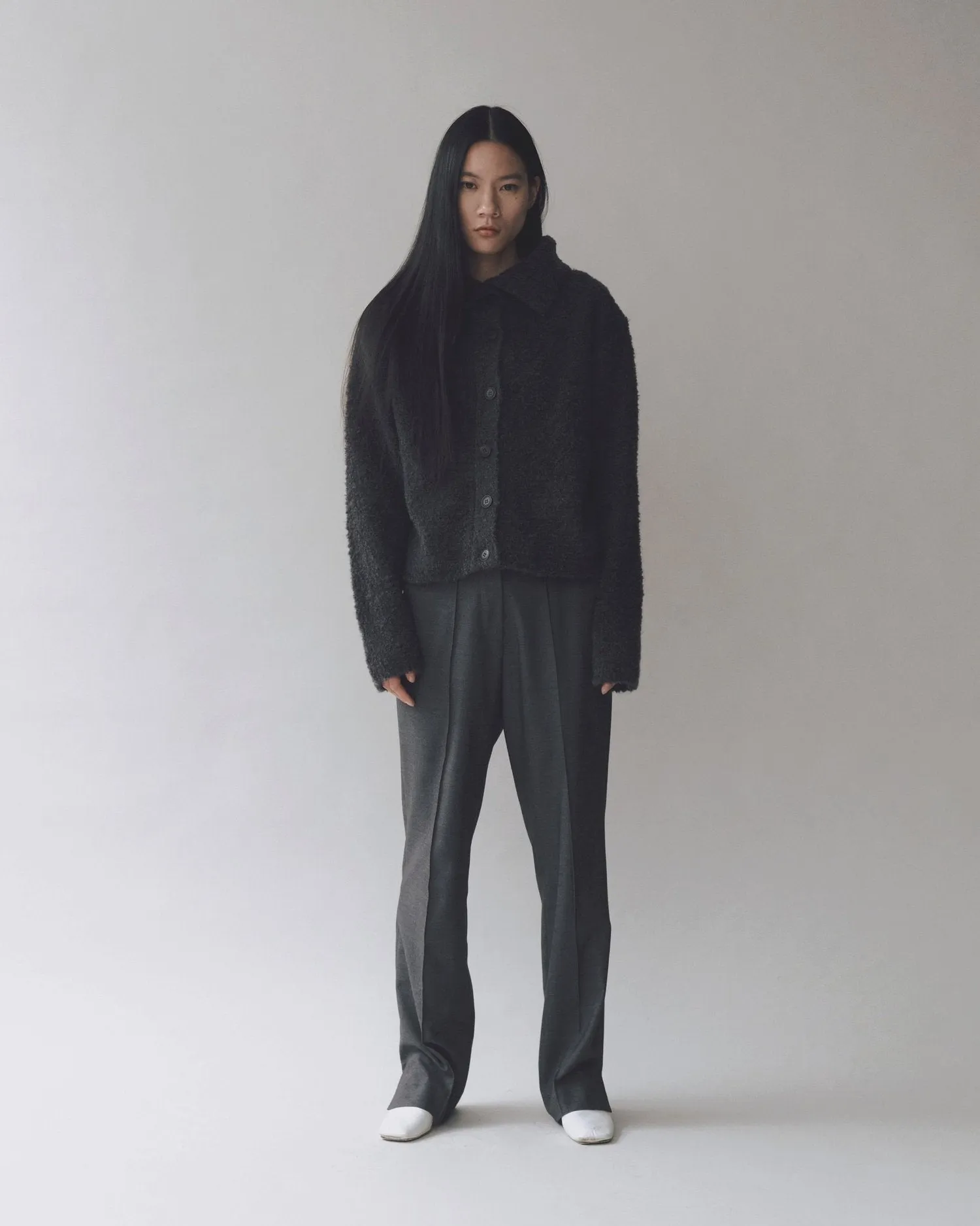 Mijeong Park | Spread Collar Boucle Cardigan - Charcoal sold by Fort product image thumbnail 2