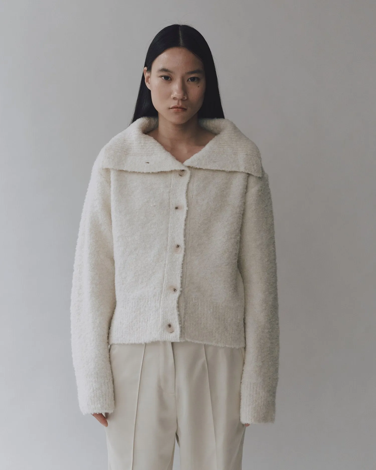 Mijeong Park | Spread Collar Boucle Cardigan - Cream sold by Fort