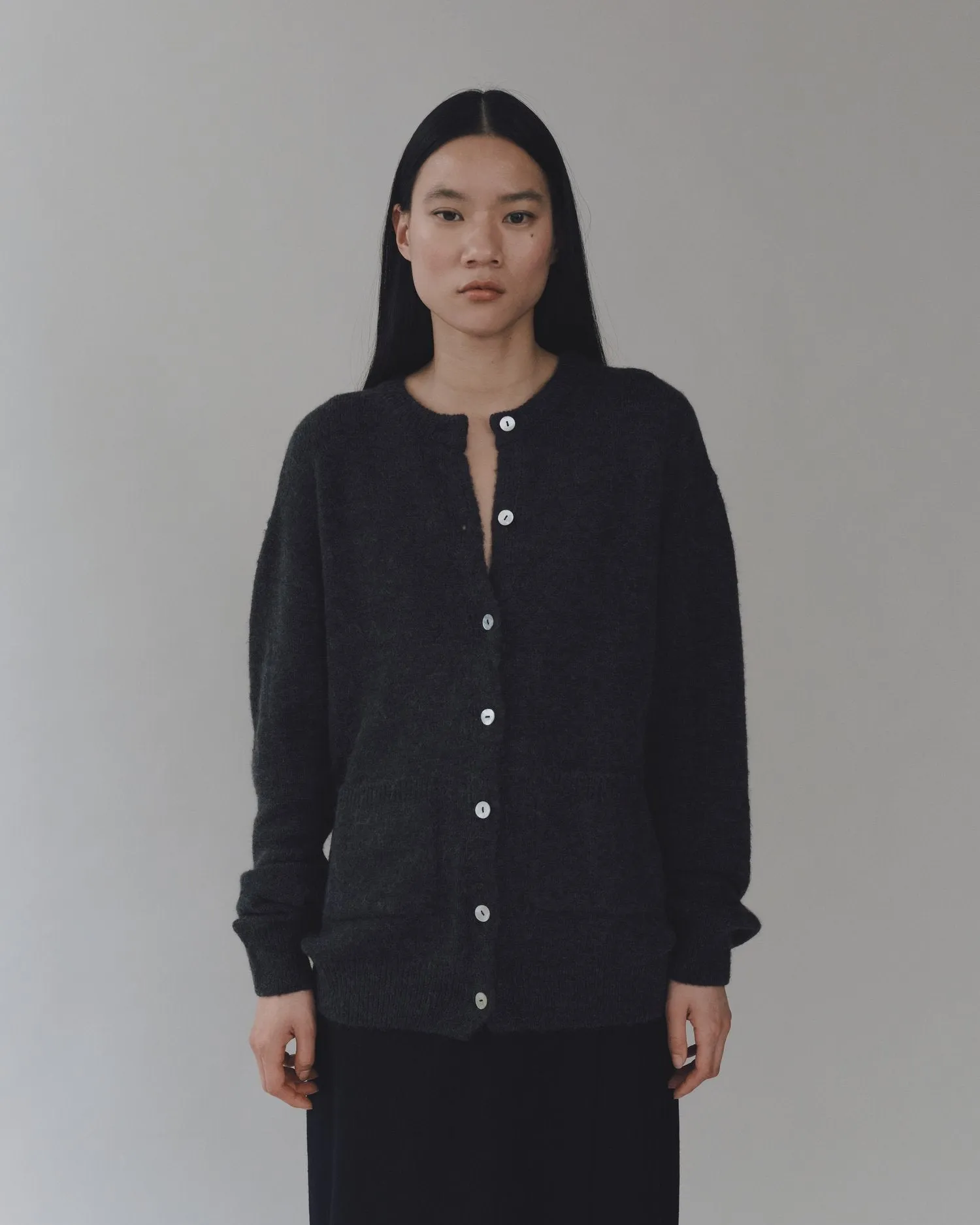 Mijeong Park | Alpaca Blend Relaxed Cardigan - Charcoal sold by Fort