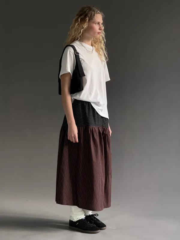 A Bronze Age | Field Skirt - Java/Black Pencil Stripe sold by Fort