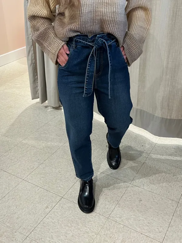 La Petite Francaise | Paco Ruffle Waist-Tie Denim Pant sold by Fort