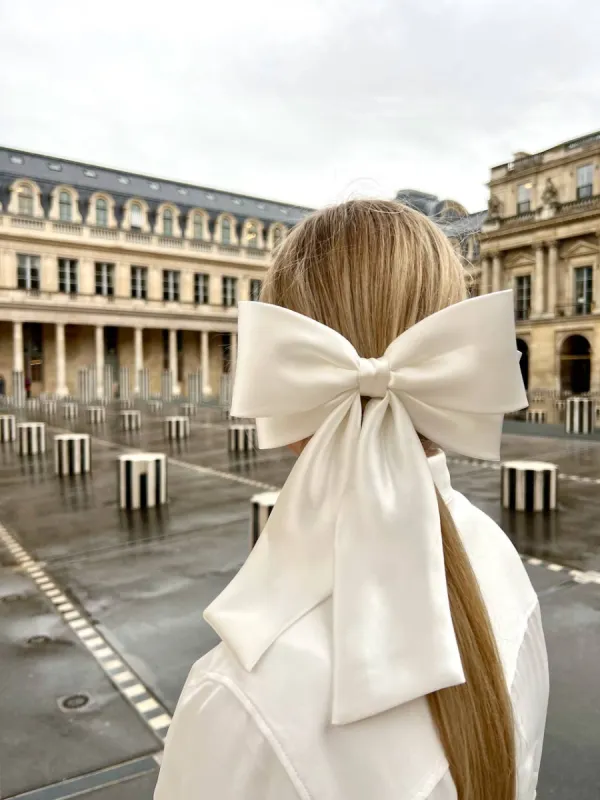 Solar Eclipse | Handmade Perfect Satin Hair Bow Clip - Cream sold by Fort