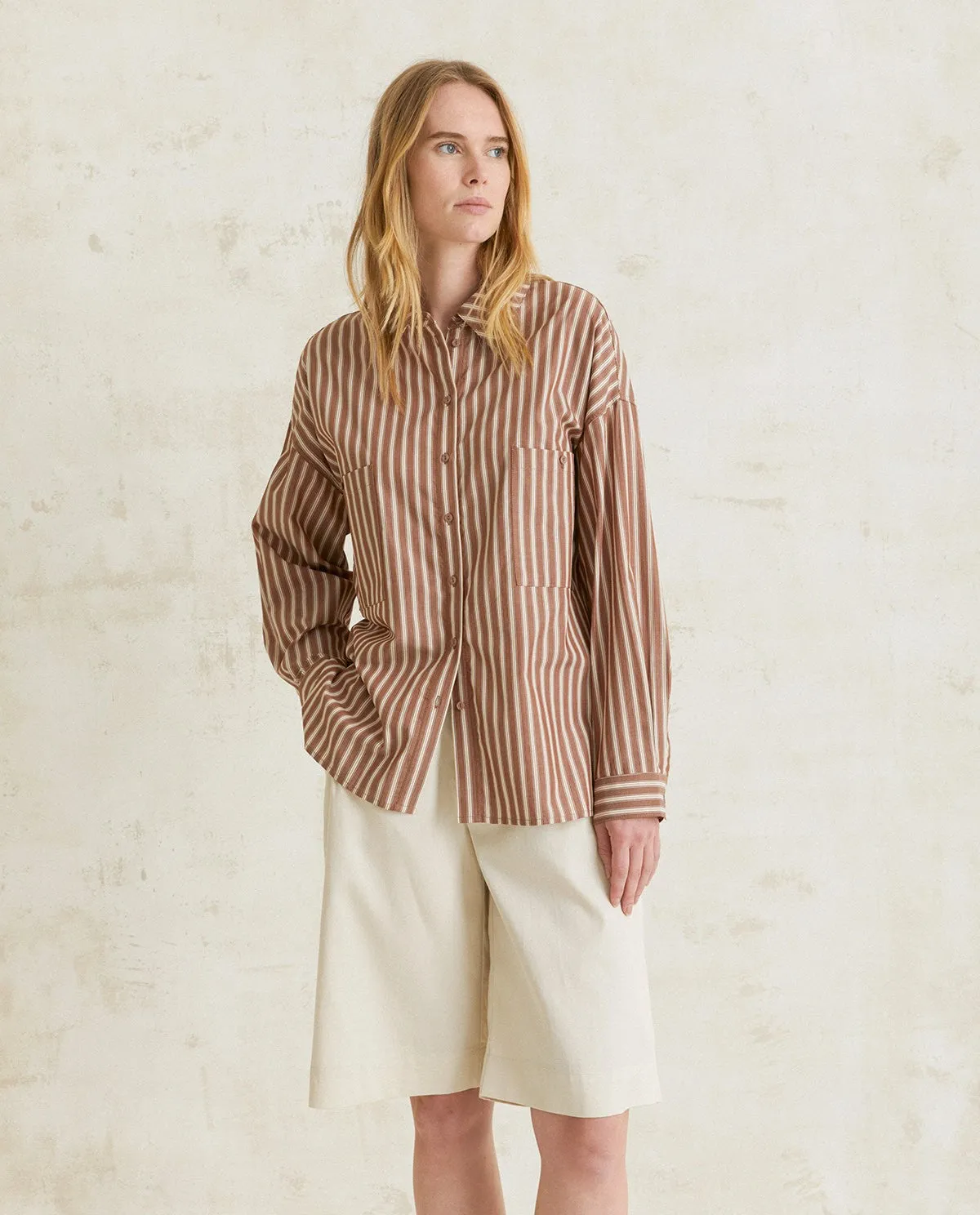 Yerse | Striped Shirt - Chocolate sold by Fort
