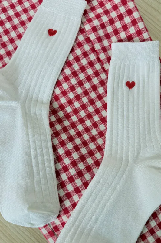 Le Bon Shoppe | Embroidered Her Socks - Classic White + Heart sold by Fort