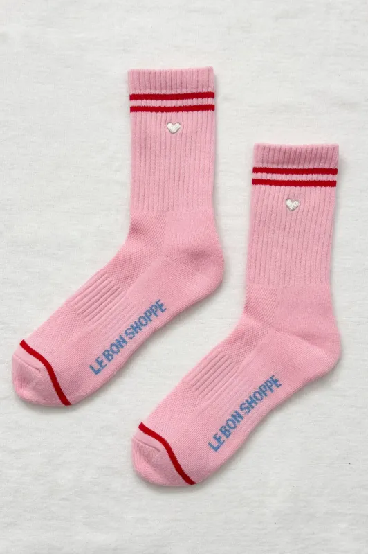 Le Bon Shoppe | Embroidered Boyfriend Socks - Amour Pink + Heart sold by Fort