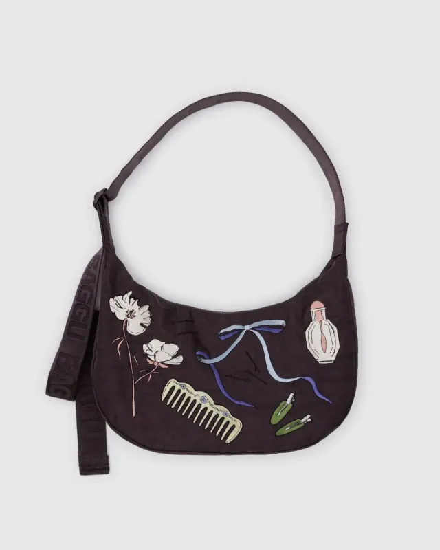 Baggu | Medium Nylon Crescent Bag - Embroidered Get Ready With Me sold by Fort