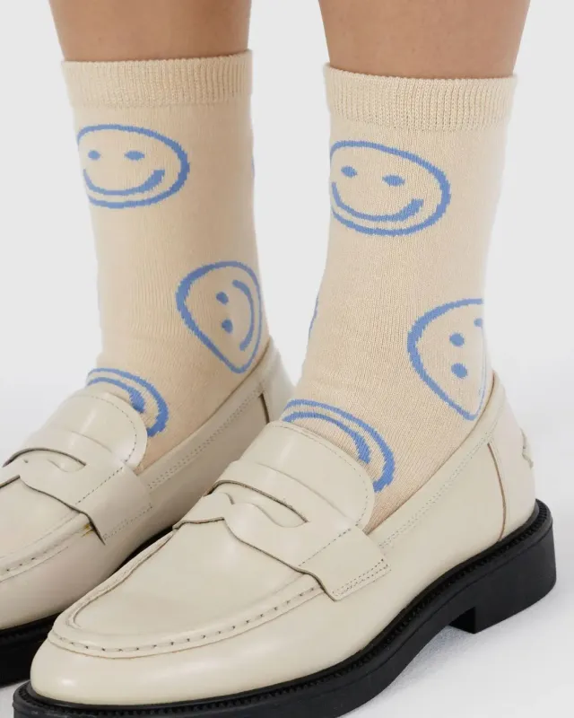 Baggu | Crew Socks - Ecru Periwinkle Happy sold by Fort